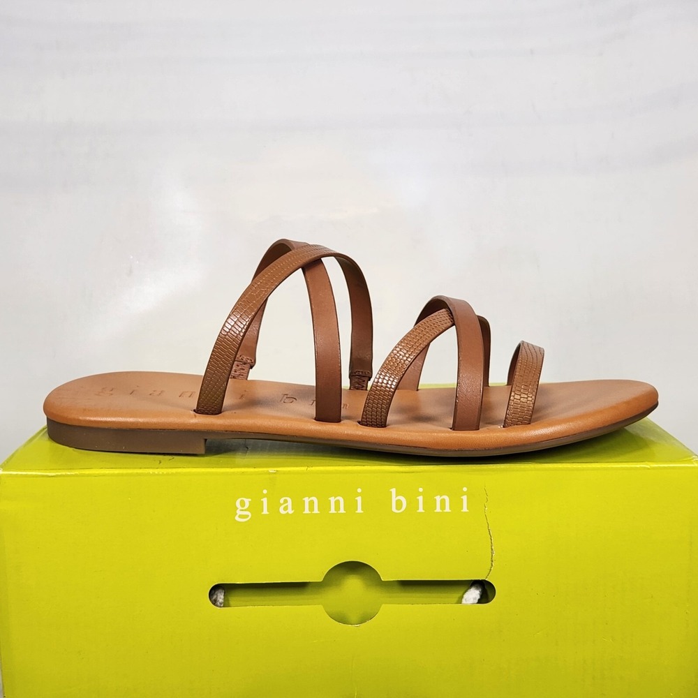 Gianni Bini Loreen Strappy Flat Sandals Vacay Tan Brown Women Size 11 M New